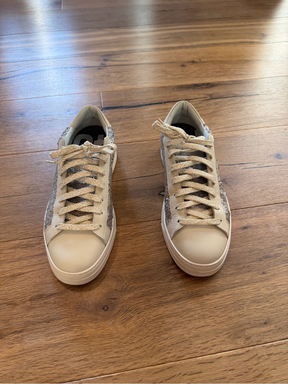 P448 Women's Sneakers in Beige and Silver Glitter